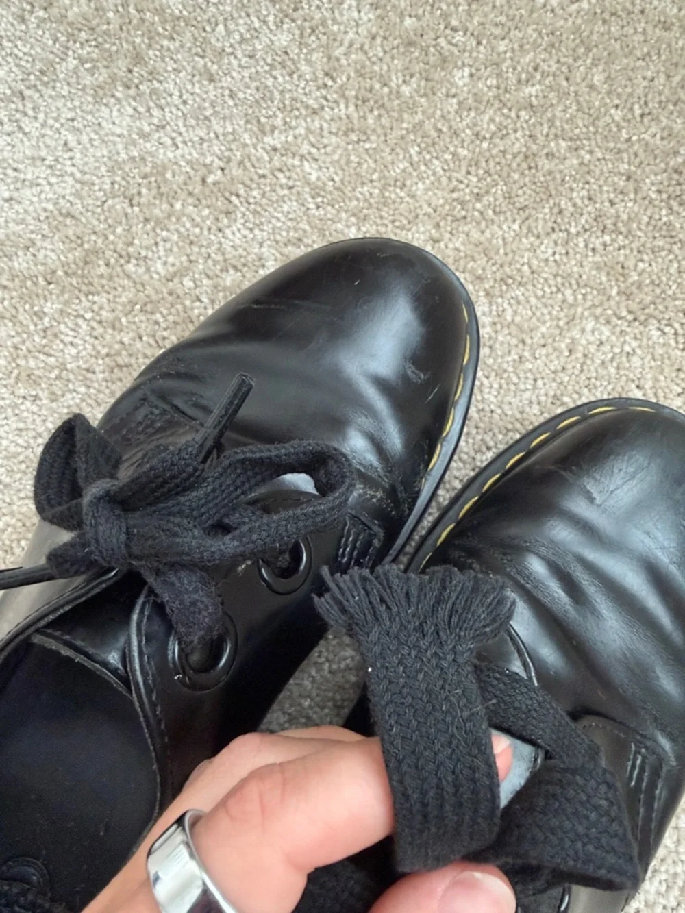 Dr. Doc Martens Holly Leather Lace Up Platform Black Oxfords